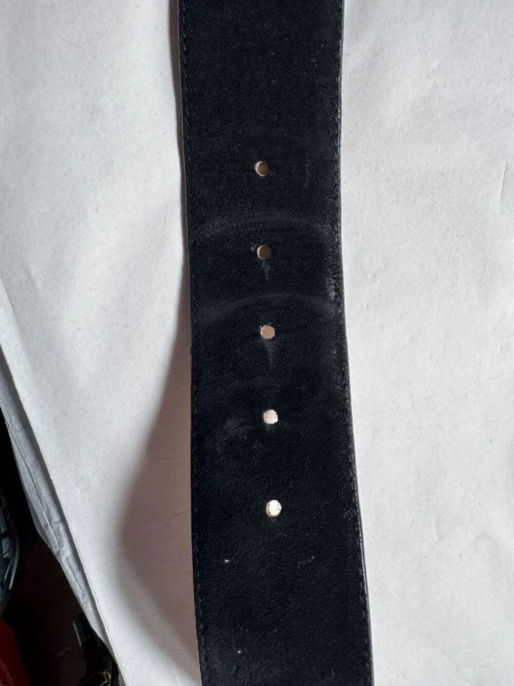 Lord and Taylor Vintage Black Suede Leather Belt With Gold-Tone Buckle Medium Ge